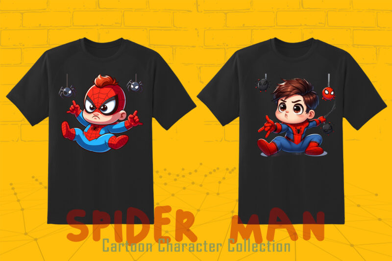 Spider Man Cartoon Baby Character tshirt Illustration Bundle Clipart