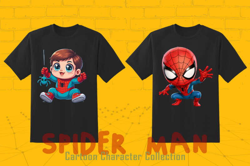 Spider Man Cartoon Baby Character tshirt Illustration Bundle Clipart