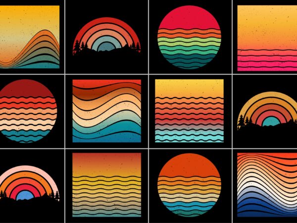 Sunset retro vintage grunge background t shirt template vector