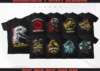 Dinosaurs T-Shirt Designs Bundle | POD T-Shirt Designs Bundle | Streetwear Designs | Predator T-Shirt Designs | DTF | DTG