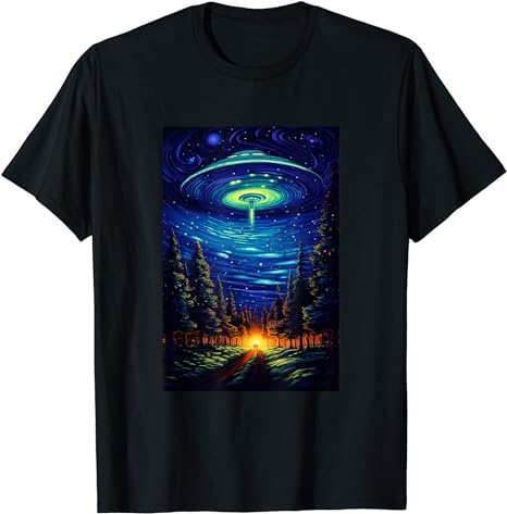 UFO Aliens Flying Saucer – Van Gogh Style – Starry Night T-Shirt