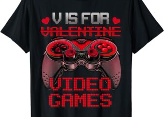 V Is For Video Games Controller Valentines Day Boys Mens T-Shirt
