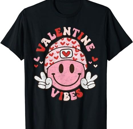 Valentine vibes smile on face trendy valentines day groovy t-shirt