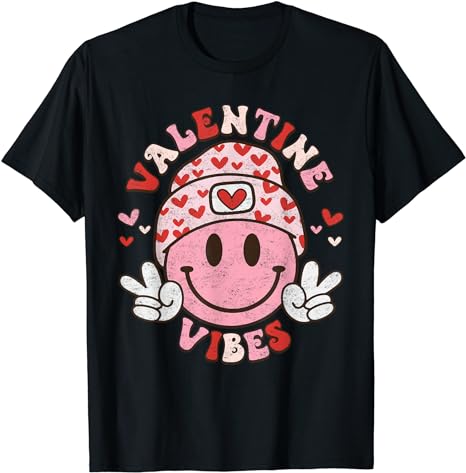 Valentine Vibes Smile on Face Trendy Valentines Day Groovy T-Shirt