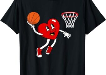 Valentines Day Heart Dunking Basketball For Boys Girls Kids T-Shirt