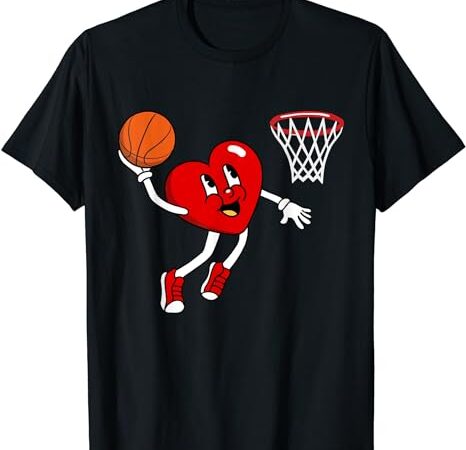 Valentines day heart dunking basketball for boys girls kids t-shirt