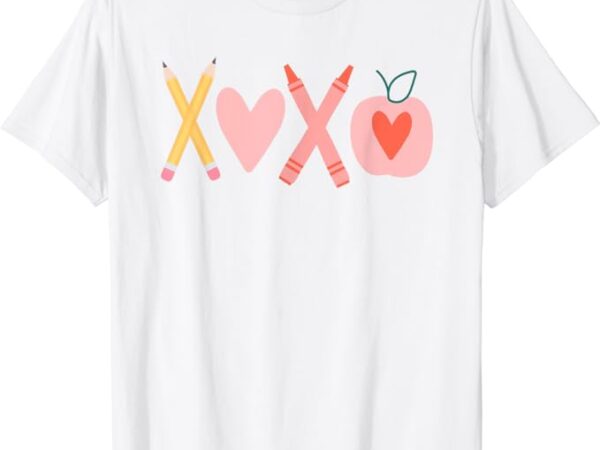 Women xoxo teacher valentine’s day pencil and apple t-shirt