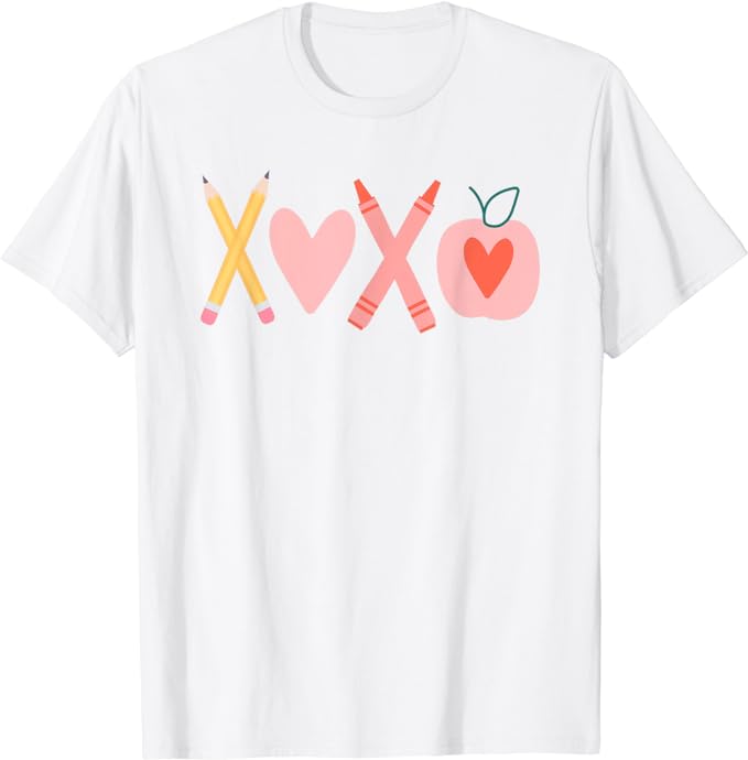 Women XOXO Teacher Valentine’s Day Pencil And Apple T-Shirt