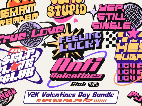 Y2k valentines day t shirt designs bundle, retro 2000s graphic t-shirt vector set, y2k t shirt designs for print. universtock