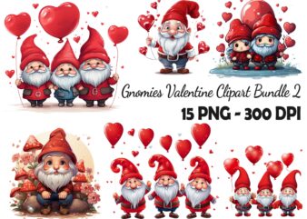 Valentine Gnomies Bundle Love With Heart Ballon Chibi Gnome 15 PNG 300 DPI AI t shirt vector art