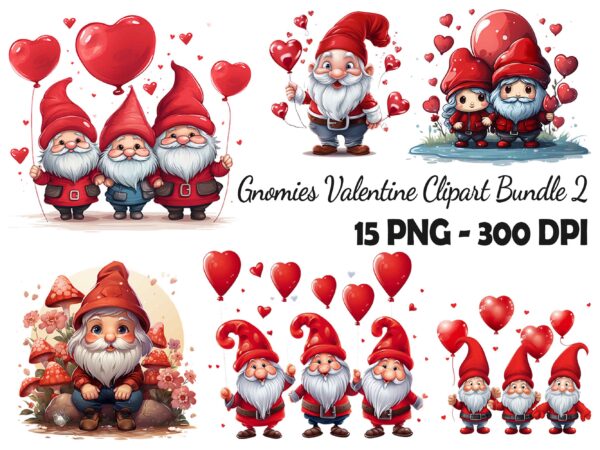 Valentine gnomies bundle love with heart ballon chibi gnome 15 png 300 dpi ai t shirt vector art