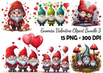 Gnomies Valentine Bundle Love With Heart Ballon Chibi Gnome 15 PNG 300 DPI AI t shirt design template