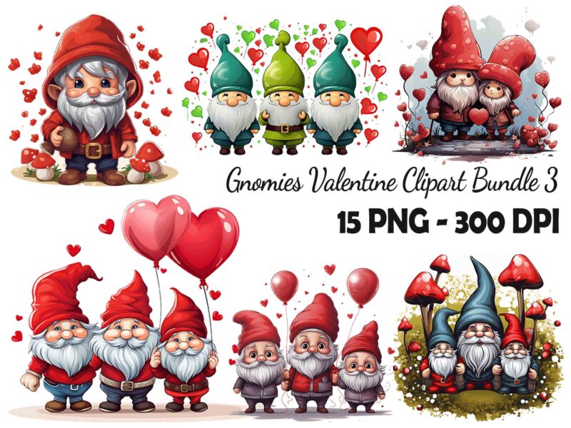 Gnomies Valentine Bundle Love With Heart Ballon Chibi Gnome 15 PNG 300 DPI AI