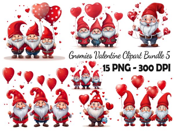 Three gnomies valentines heart ballon red png design 300 dpi shirt