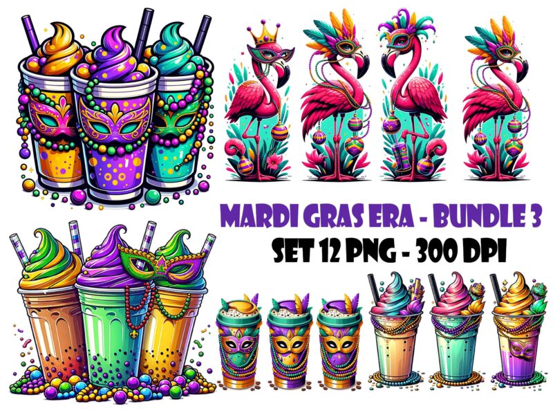 Flamingo Mardi Gras Milk Tea Cup Mardi Gras Era Coffee Cup Cosplay Bundle Design PNG Festival