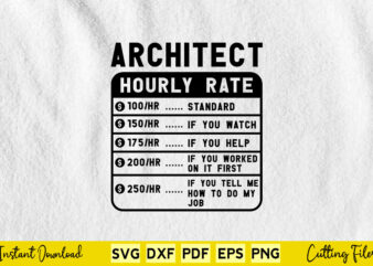 Funny Architect Hourly Rate Svg Cutting Printable Files. t shirt graphic design