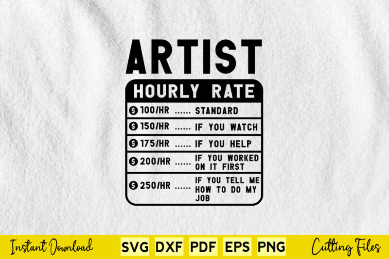 Funny Artist Hourly Rate Svg Cut Cutting Files
