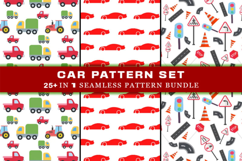 Toy Car Seamless Pattern Bundle Clipart