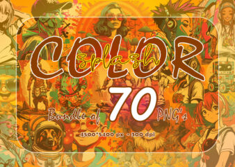 Vintage Color Splash Illustration 70 PNG Clipart Bundle