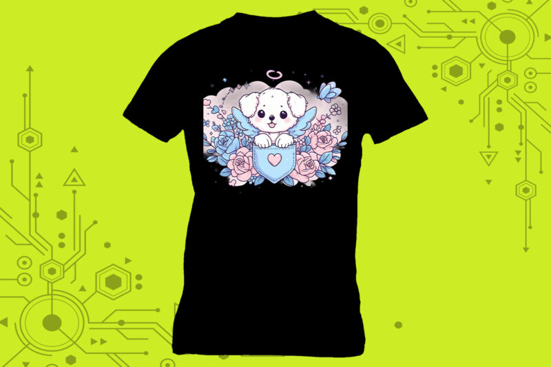 Fantasy Baby Dog in pocket Illustration T-Shirt Design Inspiration with Dog Illustration
