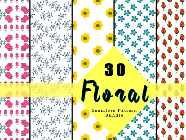 Floral seamless pattern 30 in 1 bundle t shirt graphic design