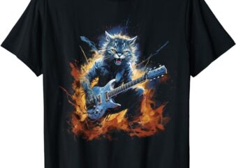 funny cat rock guitar cool T-Shirt