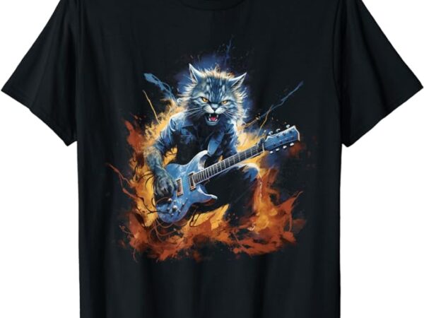 Funny cat rock guitar cool t-shirt