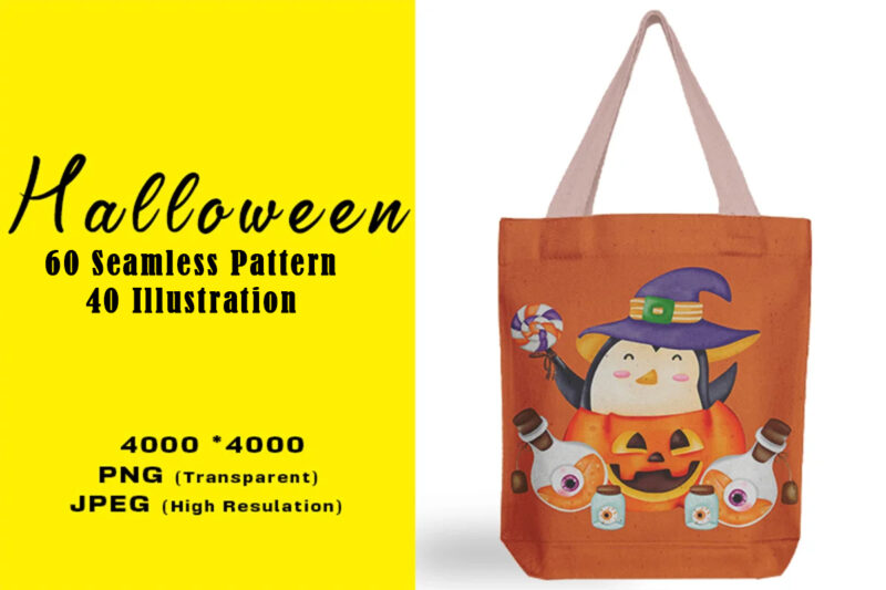 Halloween 40 Illustration and 60 Seamless Pattern 100 Combo Bundle