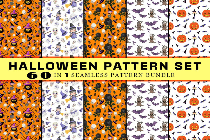 Halloween 40 Illustration and 60 Seamless Pattern 100 Combo Bundle