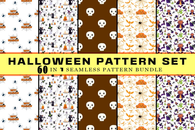 Halloween 40 Illustration and 60 Seamless Pattern 100 Combo Bundle