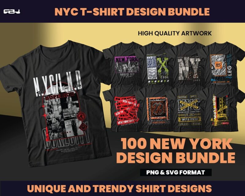 100 New York Streetwear Designs, T-shirt Design bundle, Streetwear Designs, Graphic tees, Urban Shirt designs, Graphics shirt, DTF, DTG