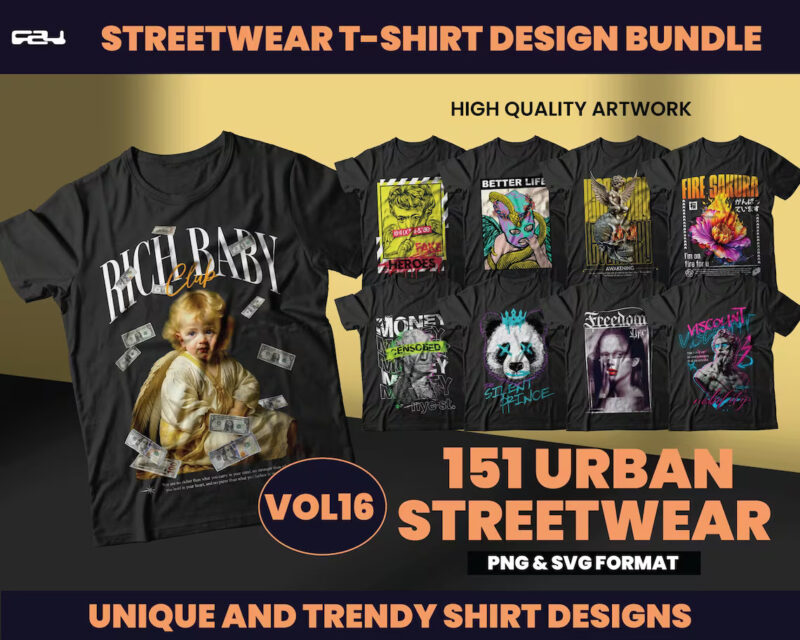 151 Urban Streetwear Designs, T-shirt Design bundle, Streetwear Designs, Aesthetic Design, shirt designs, Graphics shirt, DTF, DTG