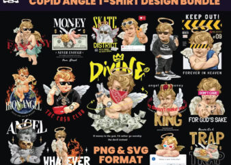 60 Angel Cherub T-shirt design bundle, streetwear design bundle, angel svg, angel design, urban t-shirts, hip hop, cherub urban, DTF, DTG