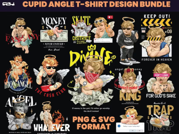 60 angel cherub t-shirt design bundle, streetwear design bundle, angel svg, angel design, urban t-shirts, hip hop, cherub urban, dtf, dtg