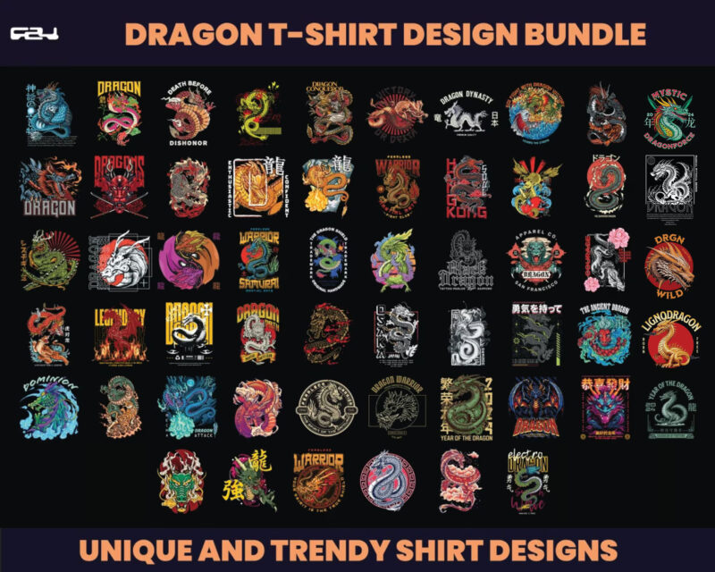 56 Dragon T-shirt designs bundle, Dragon streetwear, dragon design, chinese dragon, japanese dragon, dragon shirts, Graphic tee, DTF, DTG