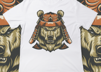 Samurai Bear, t-shirt design, template, instant download, Bear in samurai attire, graphic t-shirt design