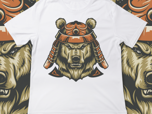 Samurai bear, t-shirt design, template, instant download, bear in samurai attire, graphic t-shirt design