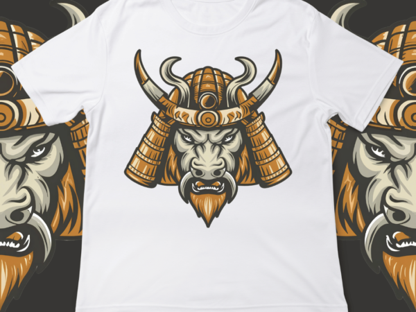 Samurai bison, t-shirt design, template, instant download, bison in samurai attire, graphic t-shirt design