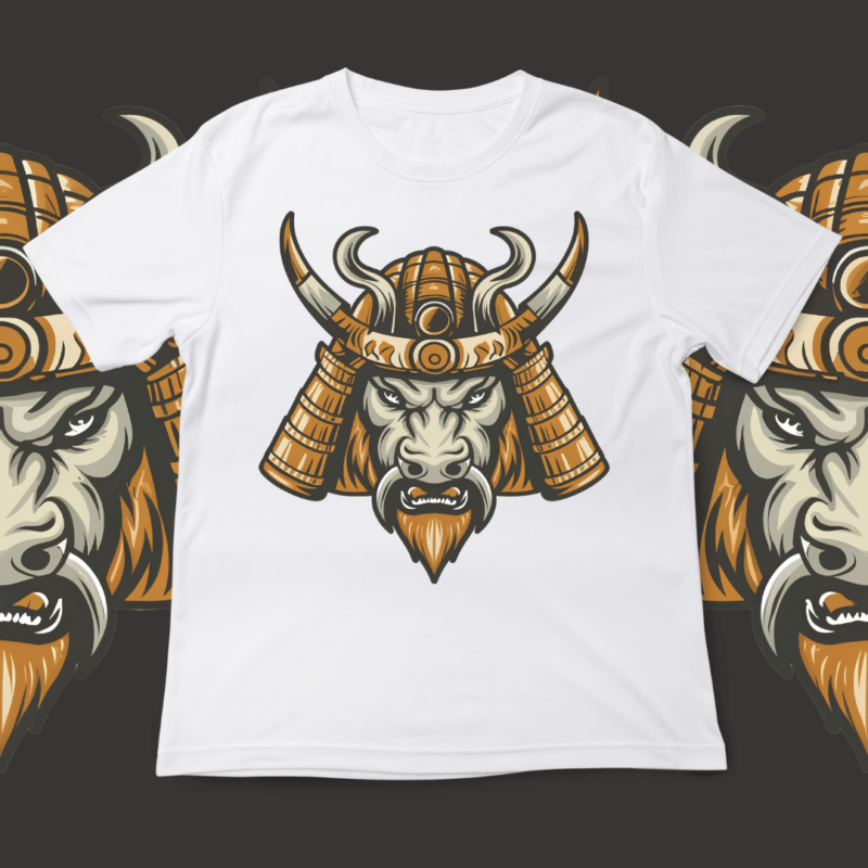 Samurai Bison, t-shirt design, template, instant download, Bison in samurai attire, graphic t-shirt design