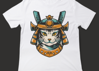 Samurai Cat, t-shirt design, template, instant download, cat in samurai attire, graphic t-shirt design