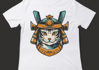 Samurai cat, t-shirt design, template, instant download, cat in samurai attire, graphic t-shirt design