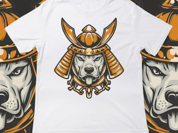 Samurai dog, t-shirt design, template, instant download, dog in samurai attire, graphic t-shirt design