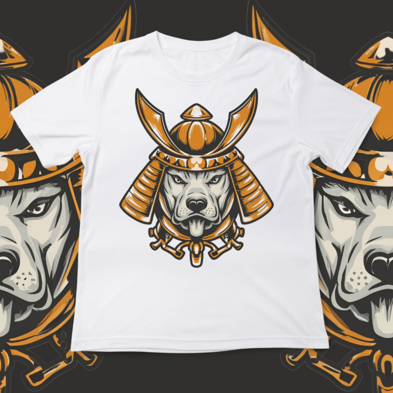 Samurai Dog, t-shirt design, template, instant download, Dog in samurai attire, graphic t-shirt design