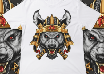 Samurai Hyena, t-shirt design, template, instant download, Hyena in samurai attire, graphic t-shirt design