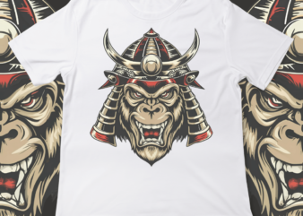 Samurai Monkey, t-shirt design, template, instant download, Monkey in samurai attire, graphic t-shirt design