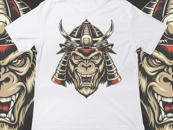 Samurai monkey, t-shirt design, template, instant download, monkey in samurai attire, graphic t-shirt design