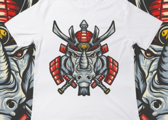 Samurai Rhino, t-shirt design, template, instant download, Rhino in samurai attire, graphic t-shirt design