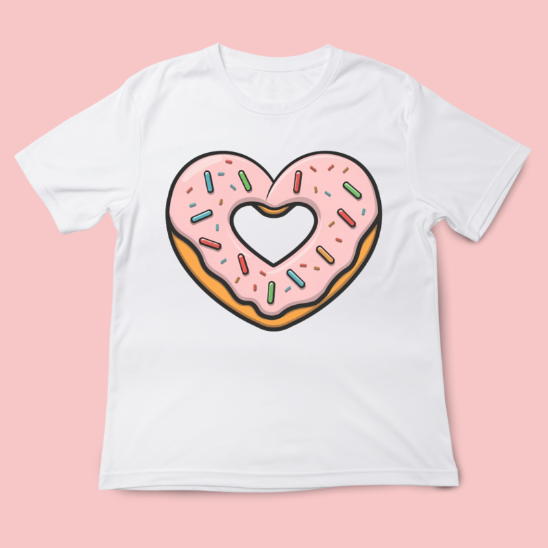 heart shaped donut, valentines day, cute, t-shirt design, donut is my valentine, love donut, donut graphic t-shirt