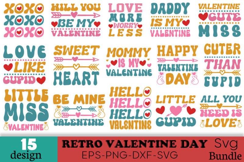 Retro Valentine’s Day T-shirt Bundle Retro Valentine’s Day SVG Bundle