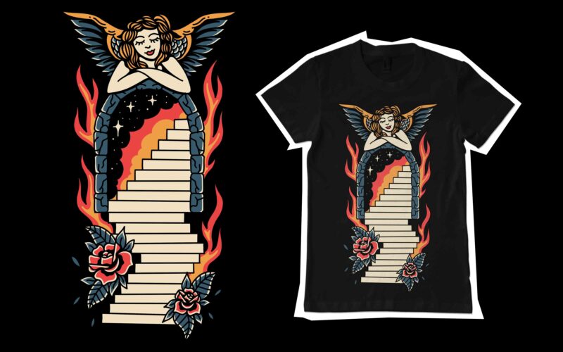 the angel ways illustration for t-shirt design